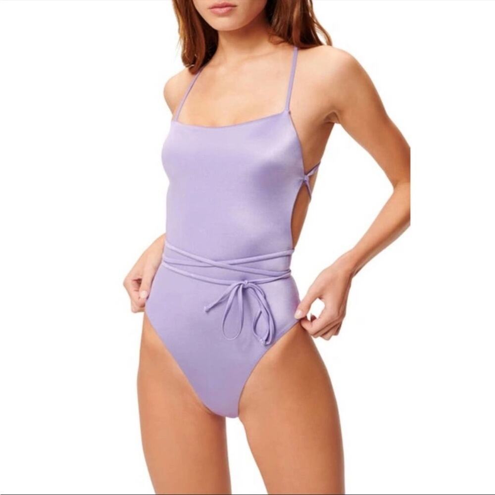 NWT Good American Shine Barely There One-Piece Swimsuit in Lilac Mist001